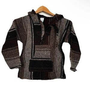 Mexican Baja Hoodie Jacket Poncho Kids Size 10 Authentic Mexican Drug Rug Brown